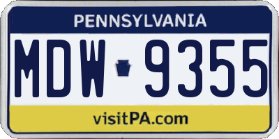 PA license plate MDW9355