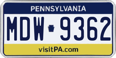 PA license plate MDW9362
