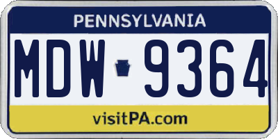 PA license plate MDW9364