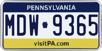 PA license plate MDW9365