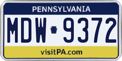 PA license plate MDW9372