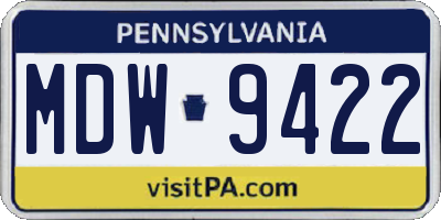 PA license plate MDW9422
