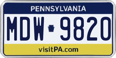 PA license plate MDW9820