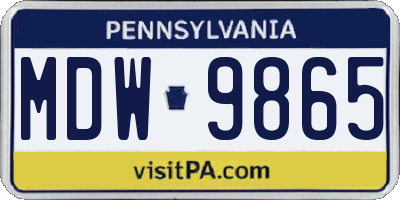 PA license plate MDW9865