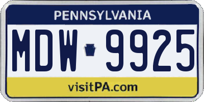 PA license plate MDW9925