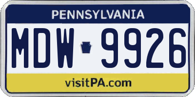 PA license plate MDW9926