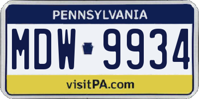 PA license plate MDW9934