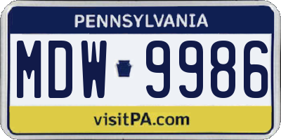 PA license plate MDW9986