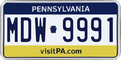 PA license plate MDW9991