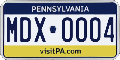 PA license plate MDX0004