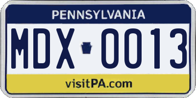PA license plate MDX0013