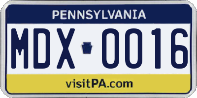 PA license plate MDX0016