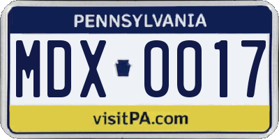 PA license plate MDX0017