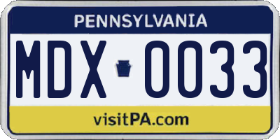 PA license plate MDX0033
