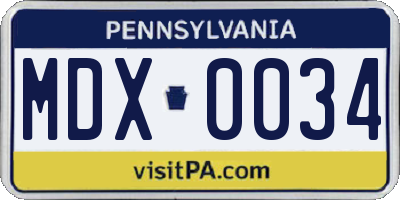 PA license plate MDX0034