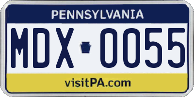 PA license plate MDX0055