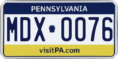 PA license plate MDX0076