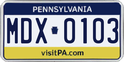 PA license plate MDX0103
