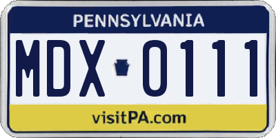 PA license plate MDX0111