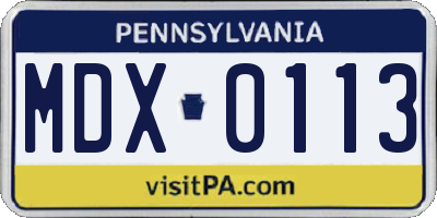 PA license plate MDX0113