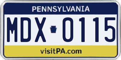 PA license plate MDX0115
