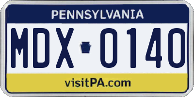 PA license plate MDX0140