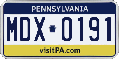 PA license plate MDX0191