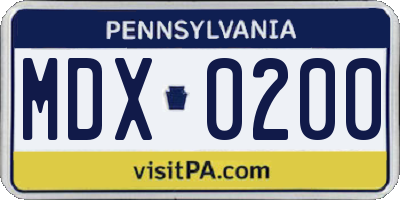 PA license plate MDX0200