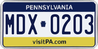 PA license plate MDX0203