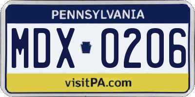 PA license plate MDX0206