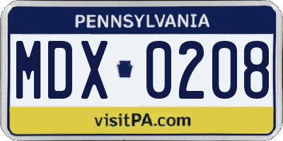 PA license plate MDX0208
