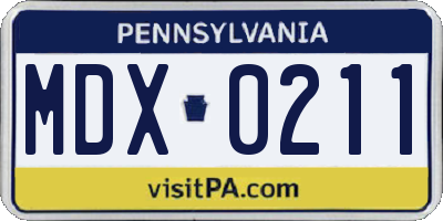 PA license plate MDX0211