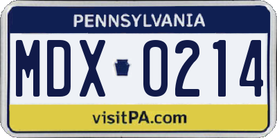 PA license plate MDX0214