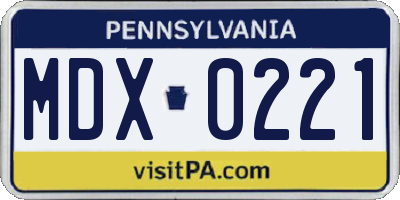 PA license plate MDX0221
