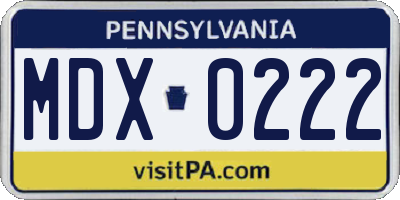 PA license plate MDX0222