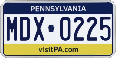 PA license plate MDX0225