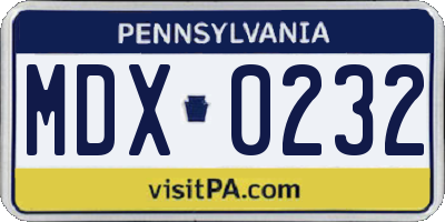 PA license plate MDX0232