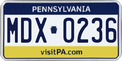 PA license plate MDX0236