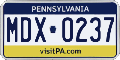 PA license plate MDX0237