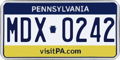 PA license plate MDX0242