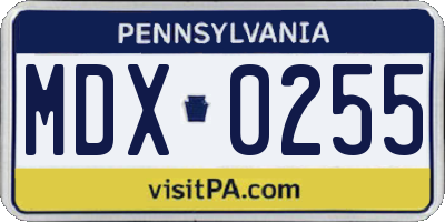 PA license plate MDX0255