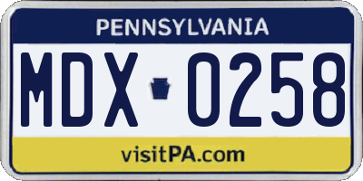 PA license plate MDX0258