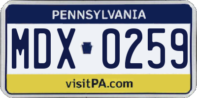 PA license plate MDX0259
