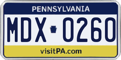 PA license plate MDX0260