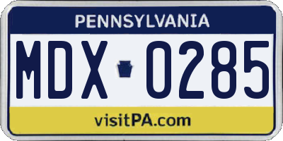 PA license plate MDX0285