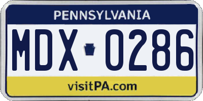 PA license plate MDX0286