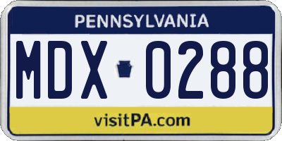 PA license plate MDX0288