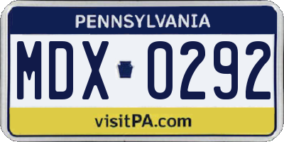 PA license plate MDX0292