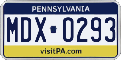 PA license plate MDX0293