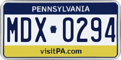 PA license plate MDX0294